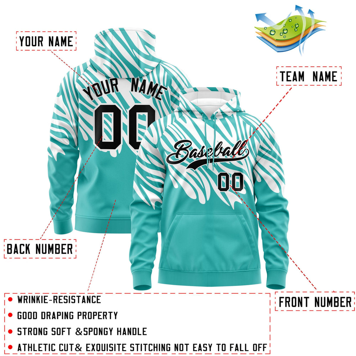 Custom White Teal Leopard Print Pullover Sweatshirt Hoodie| KXKSHOP