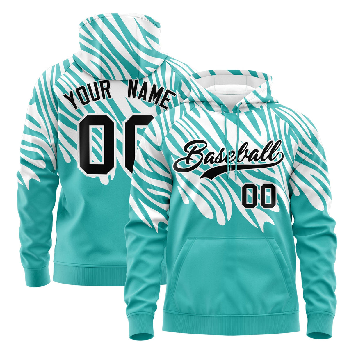 Custom White Teal Leopard Print Pullover Sweatshirt Hoodie| KXKSHOP