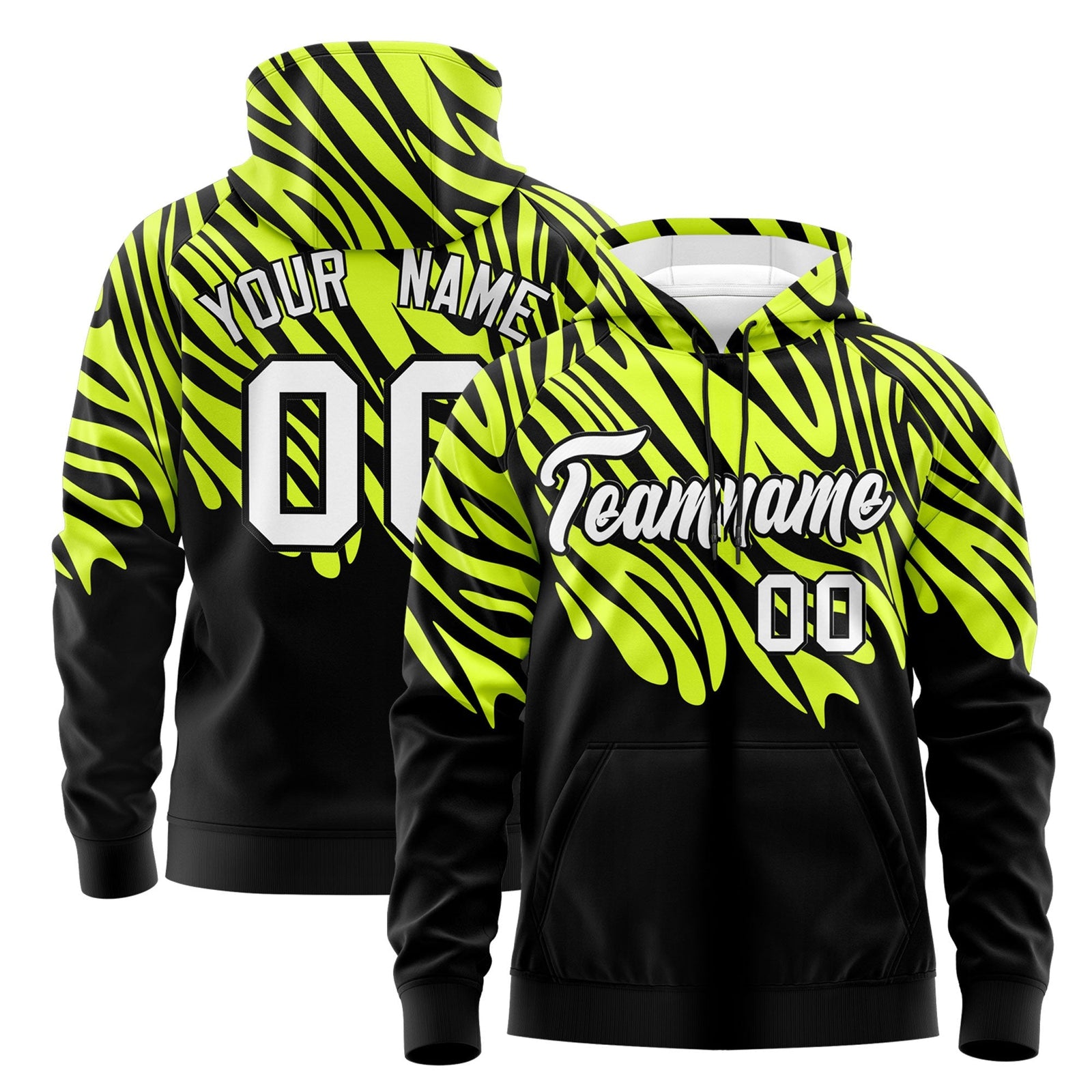 Custom Fluorescent Green Black Leopard Print Pullover Sweatshirt Hoodie| KXKSHOP
