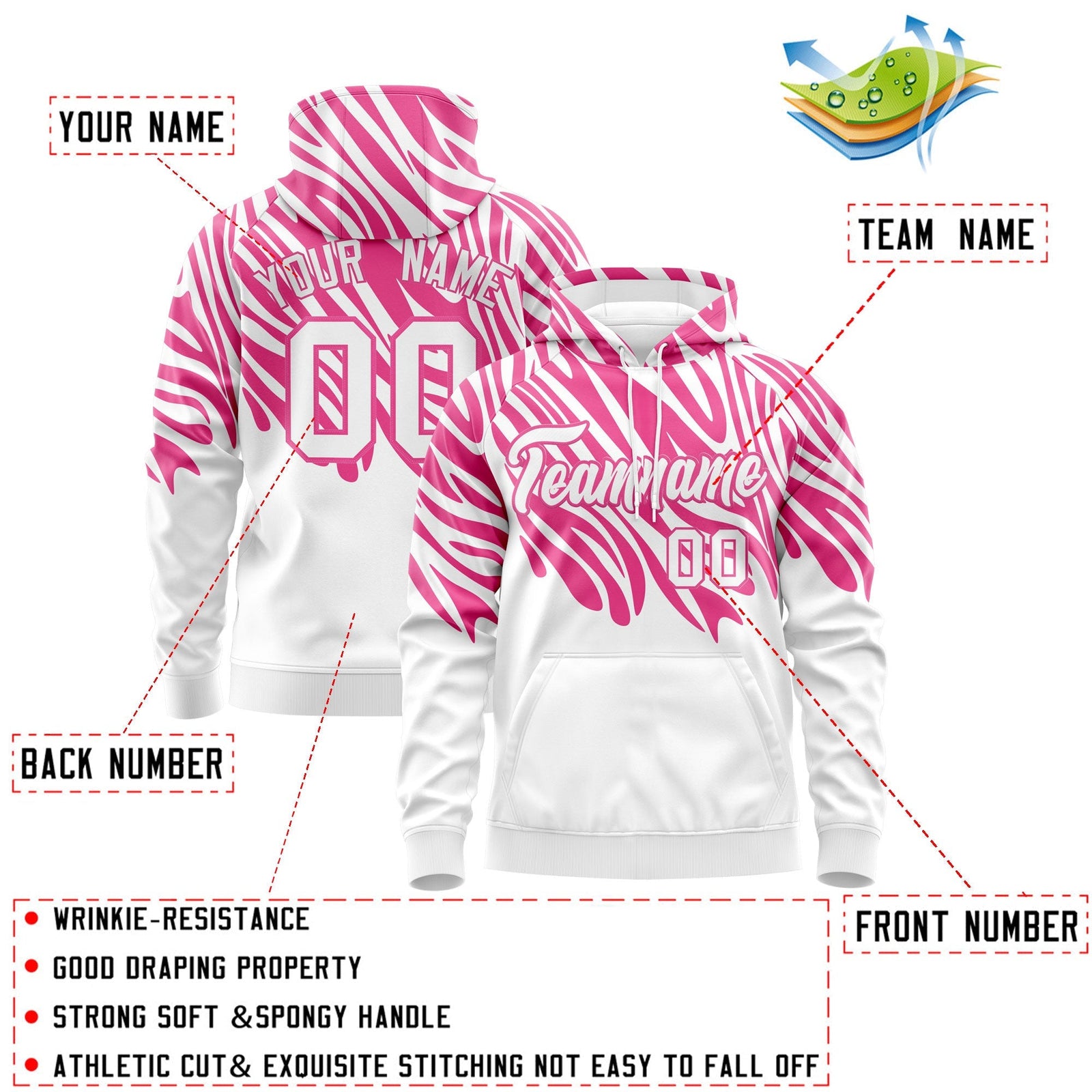 Custom Pink White Leopard Print Pullover Sweatshirt Hoodie| KXKSHOP
