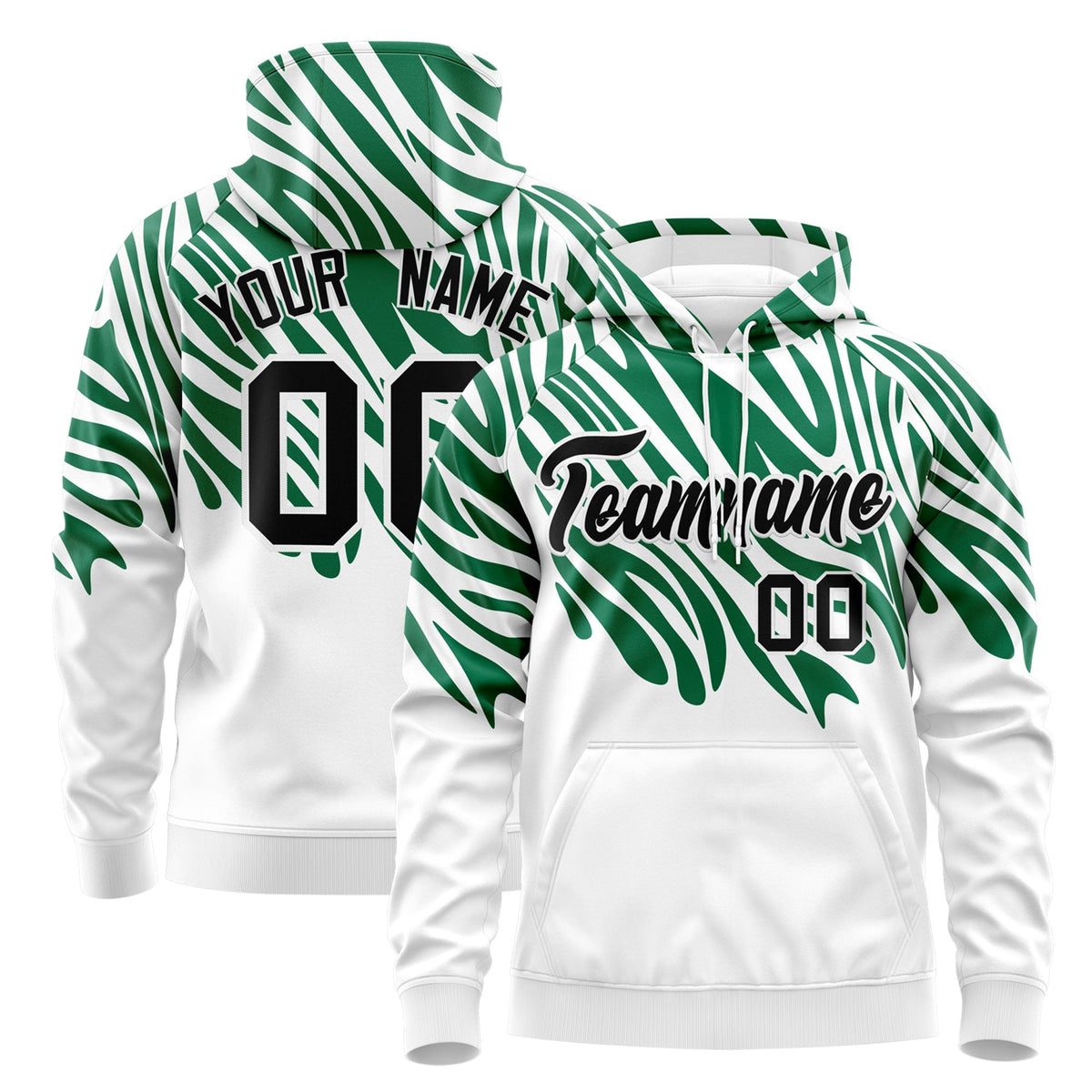 Custom Kelly Green White Black Leopard Print Pullover Sweatshirt Hoodie| KXKSHOP