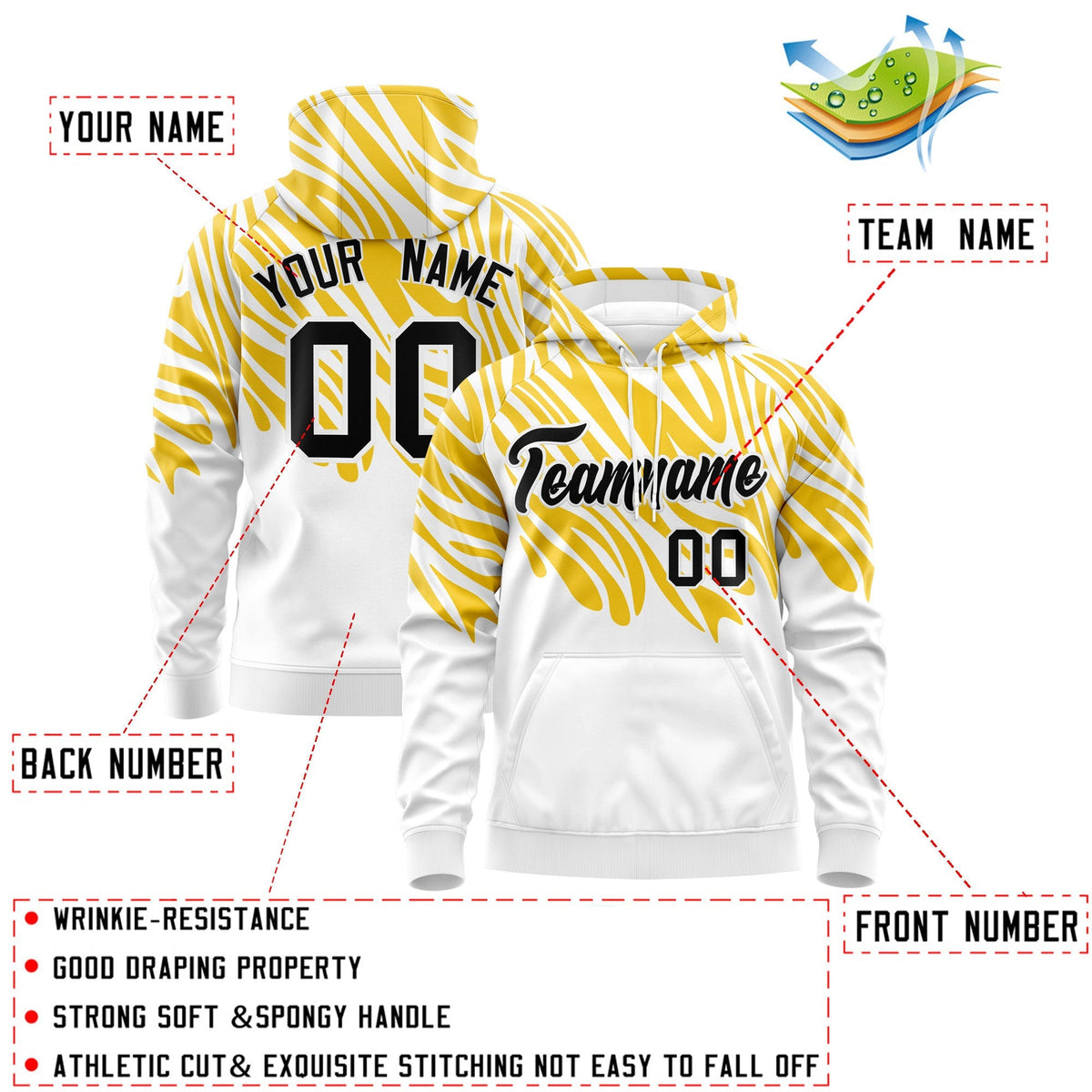 Custom White Gold Leopard Print Pullover Sweatshirt Hoodie| KXKSHOP