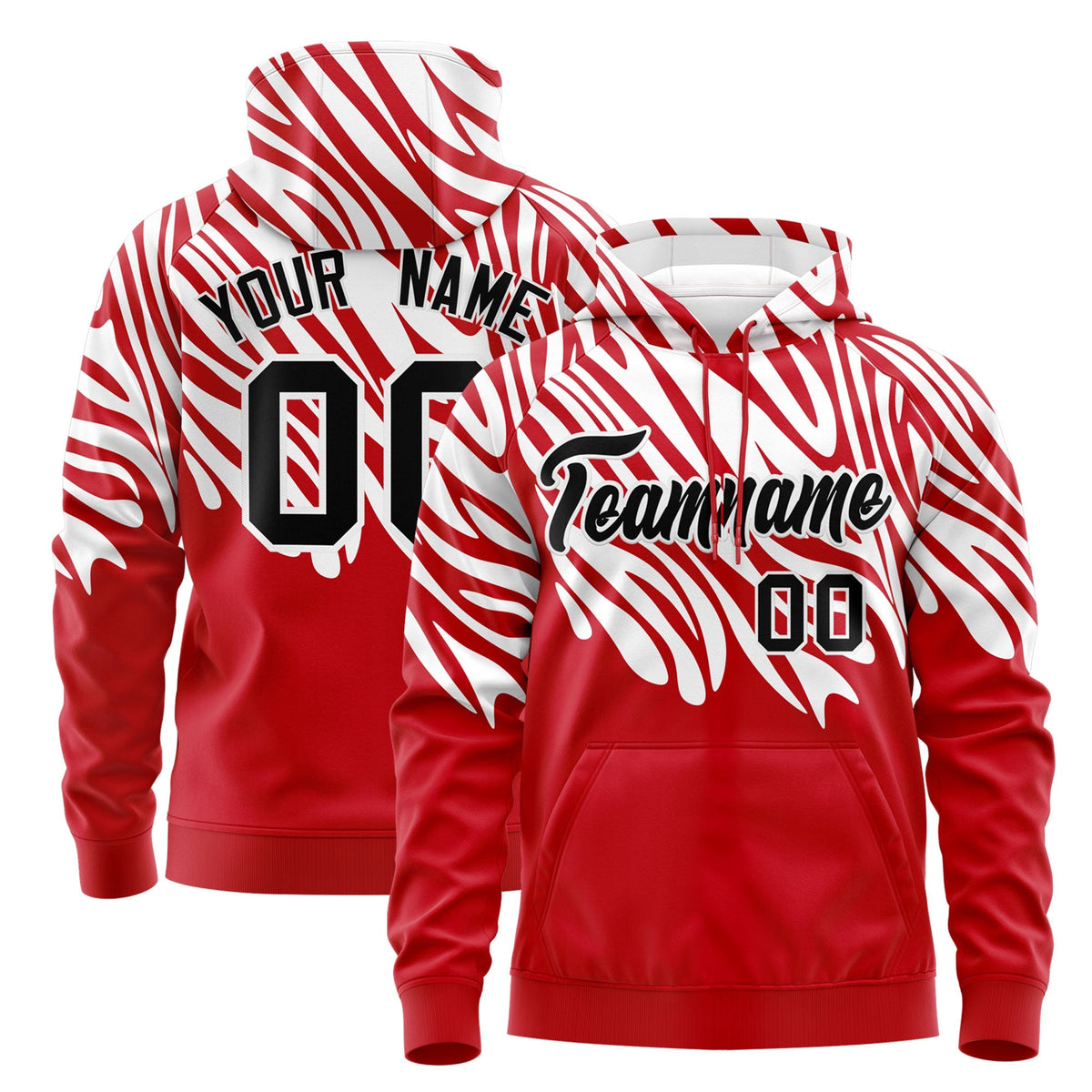 Custom Red White Leopard Print Pullover Sweatshirt Hoodie| KXKSHOP