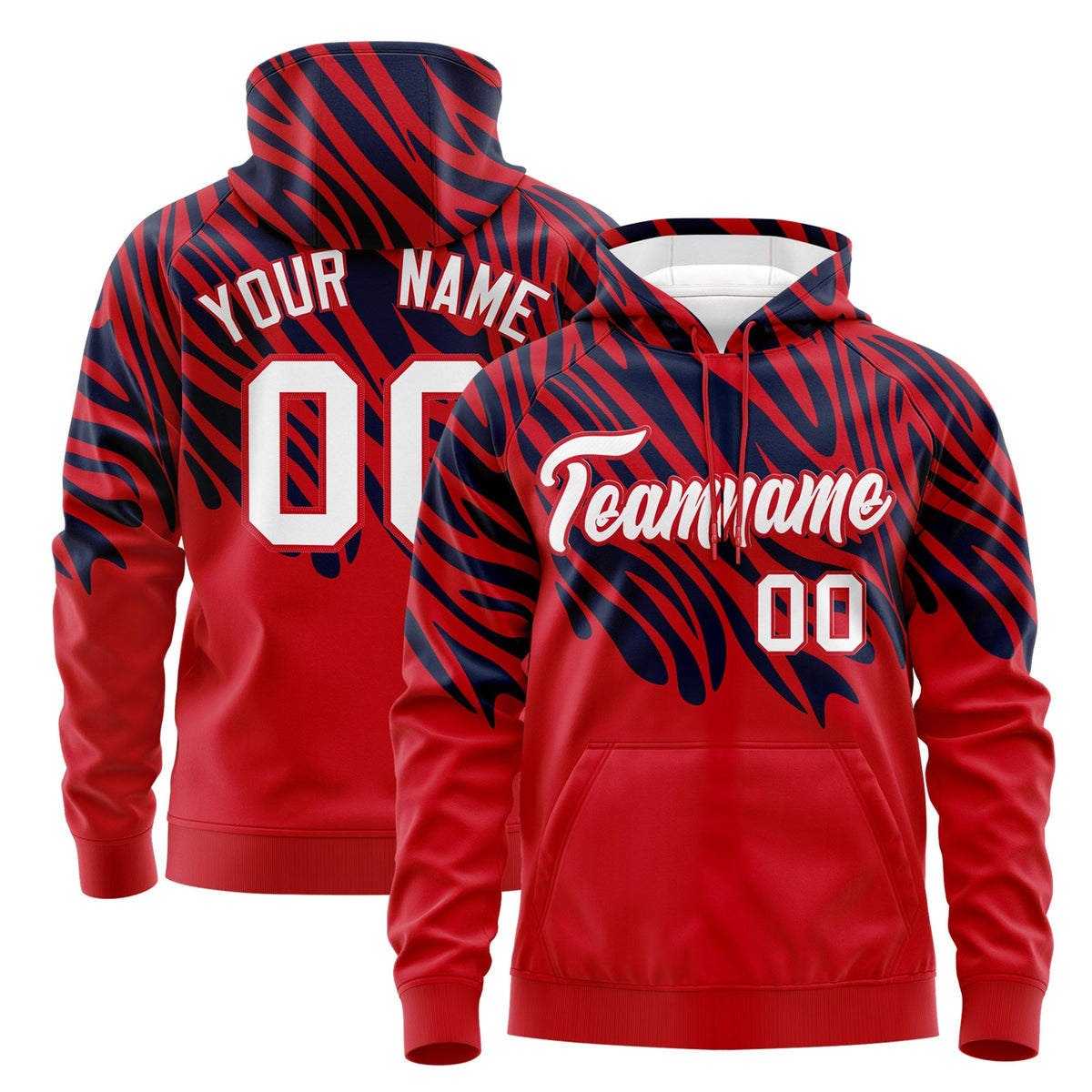 Custom Navy Red Leopard Print Pullover Sweatshirt Hoodie| KXKSHOP