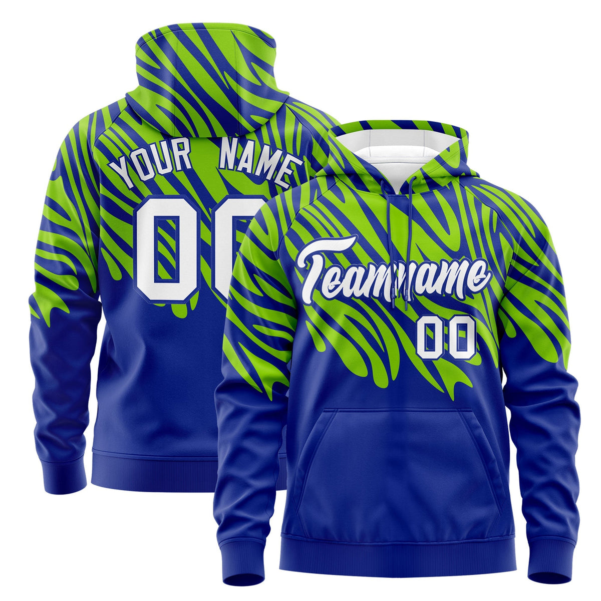 Custom Neon Green Royal Blue Leopard Print Pullover Sweatshirt Hoodie| KXKSHOP