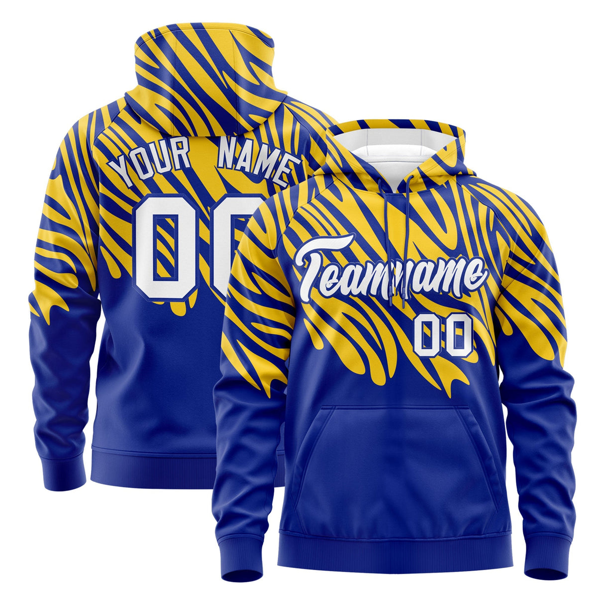 Custom Gold Royal Blue Leopard Print Pullover Sweatshirt Hoodie| KXKSHOP