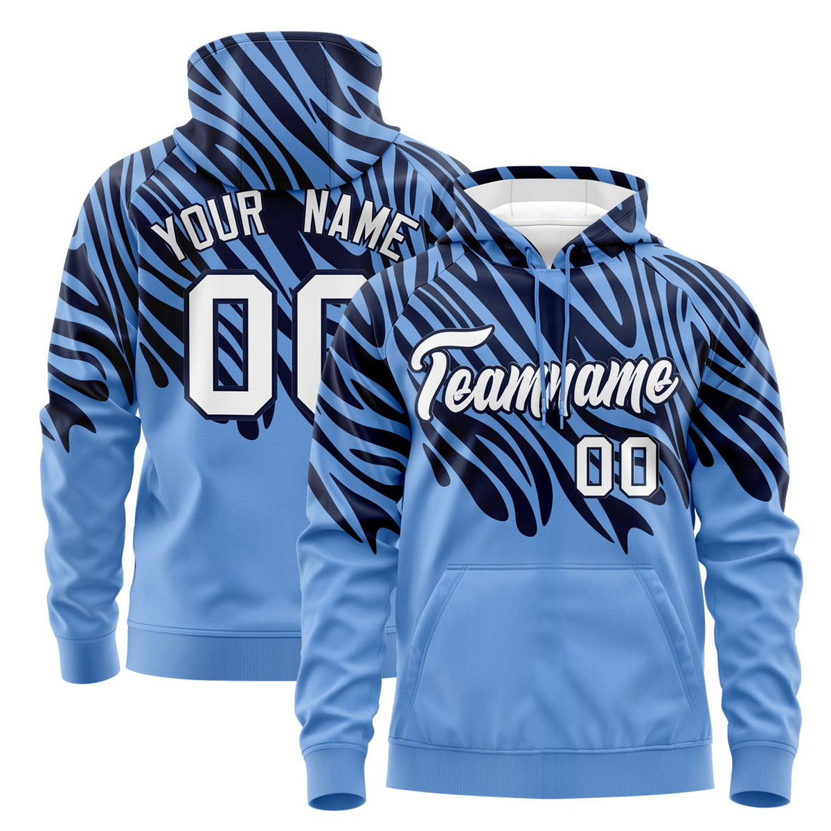 Custom Navy Light Blue Leopard Print Pullover Sweatshirt Hoodie| KXKSHOP