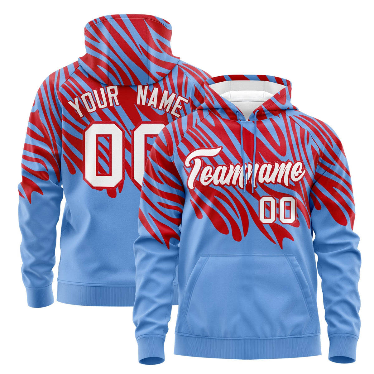 Custom Red Light Blue Leopard Print Pullover Sweatshirt Hoodie| KXKSHOP