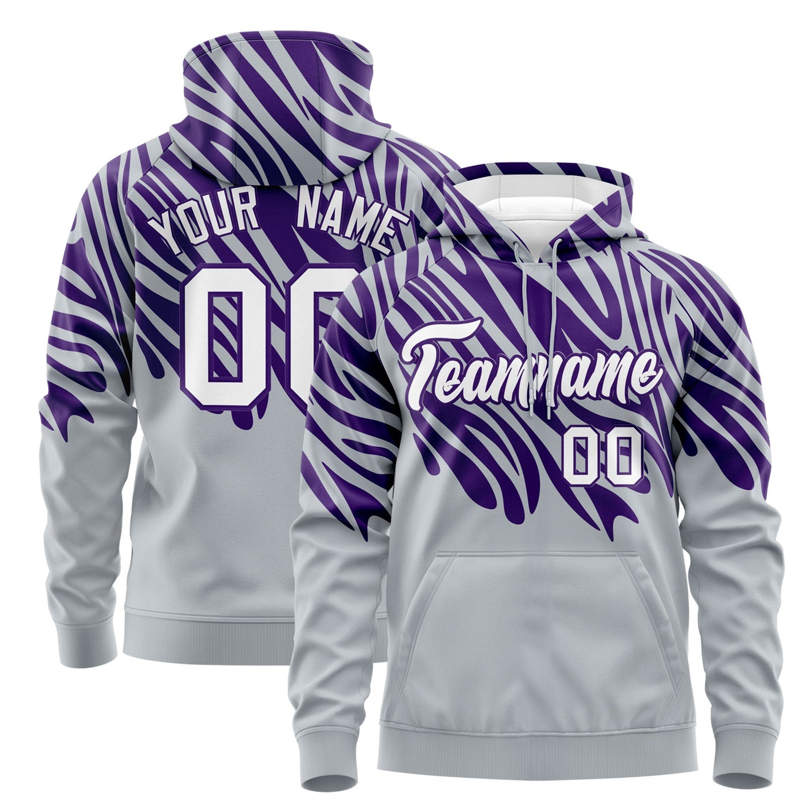 Custom Purple Silver Leopard Print Pullover Sweatshirt Hoodie| KXKSHOP