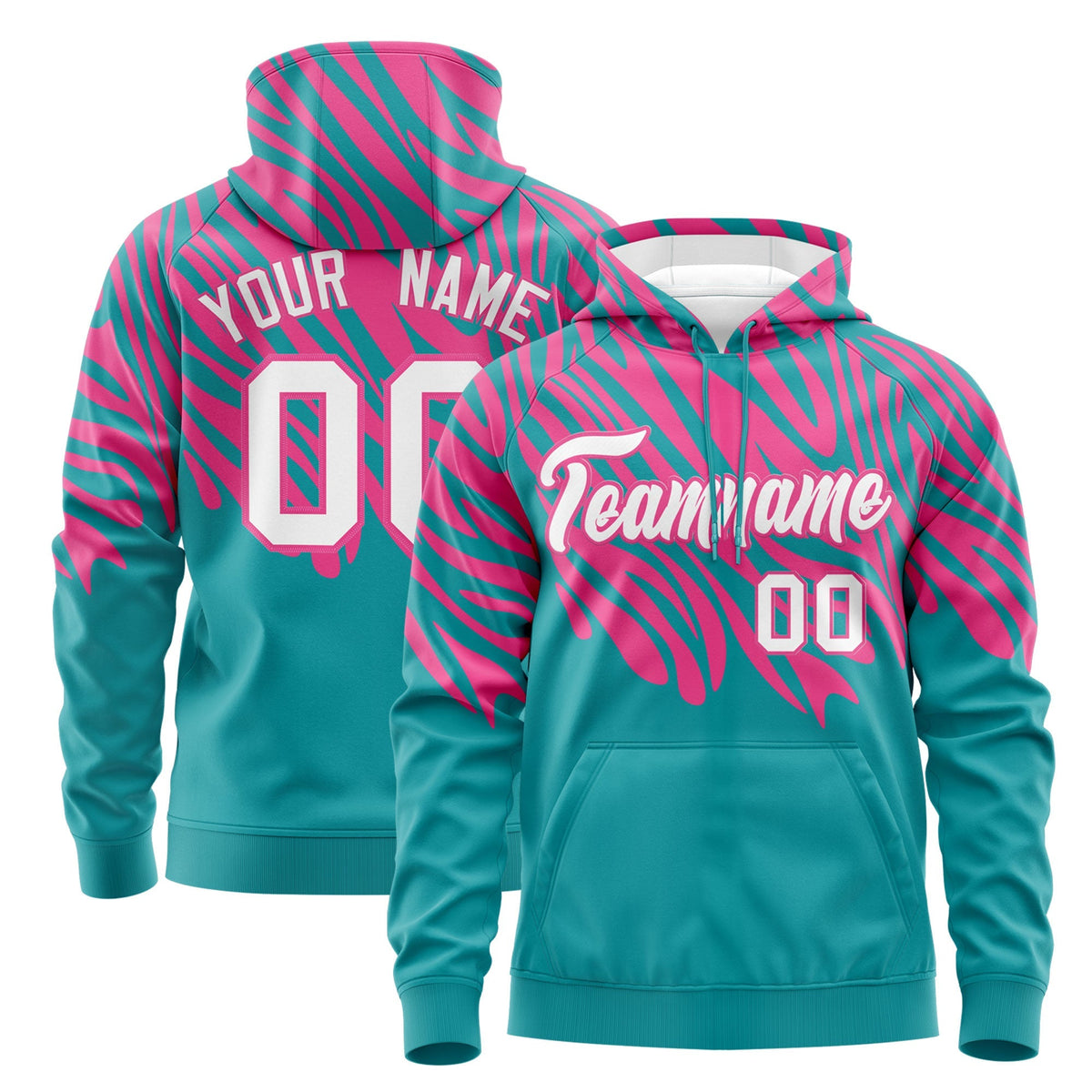 Custom Pink Aqua Leopard Print Pullover Sweatshirt Hoodie| KXKSHOP