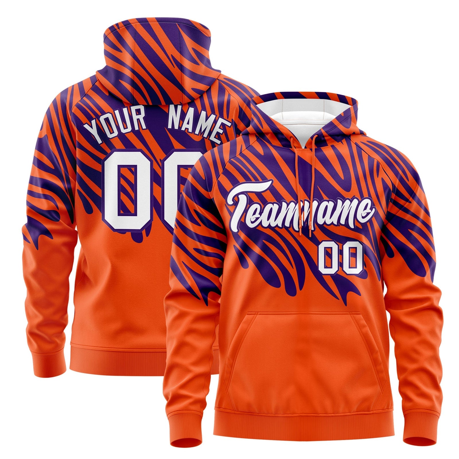 Custom Orange Purple Leopard Print Pullover Sweatshirt Hoodie| KXKSHOP
