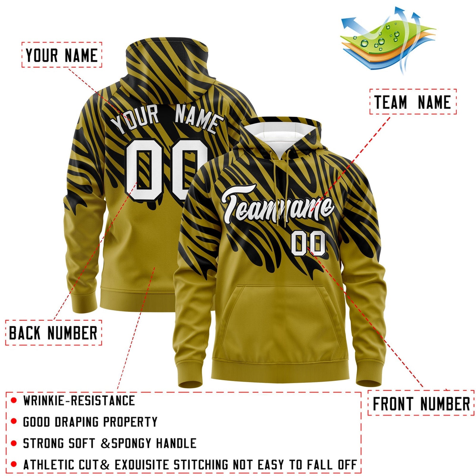 Custom Old Gold Black Leopard Print Pullover Sweatshirt Hoodie| KXKSHOP