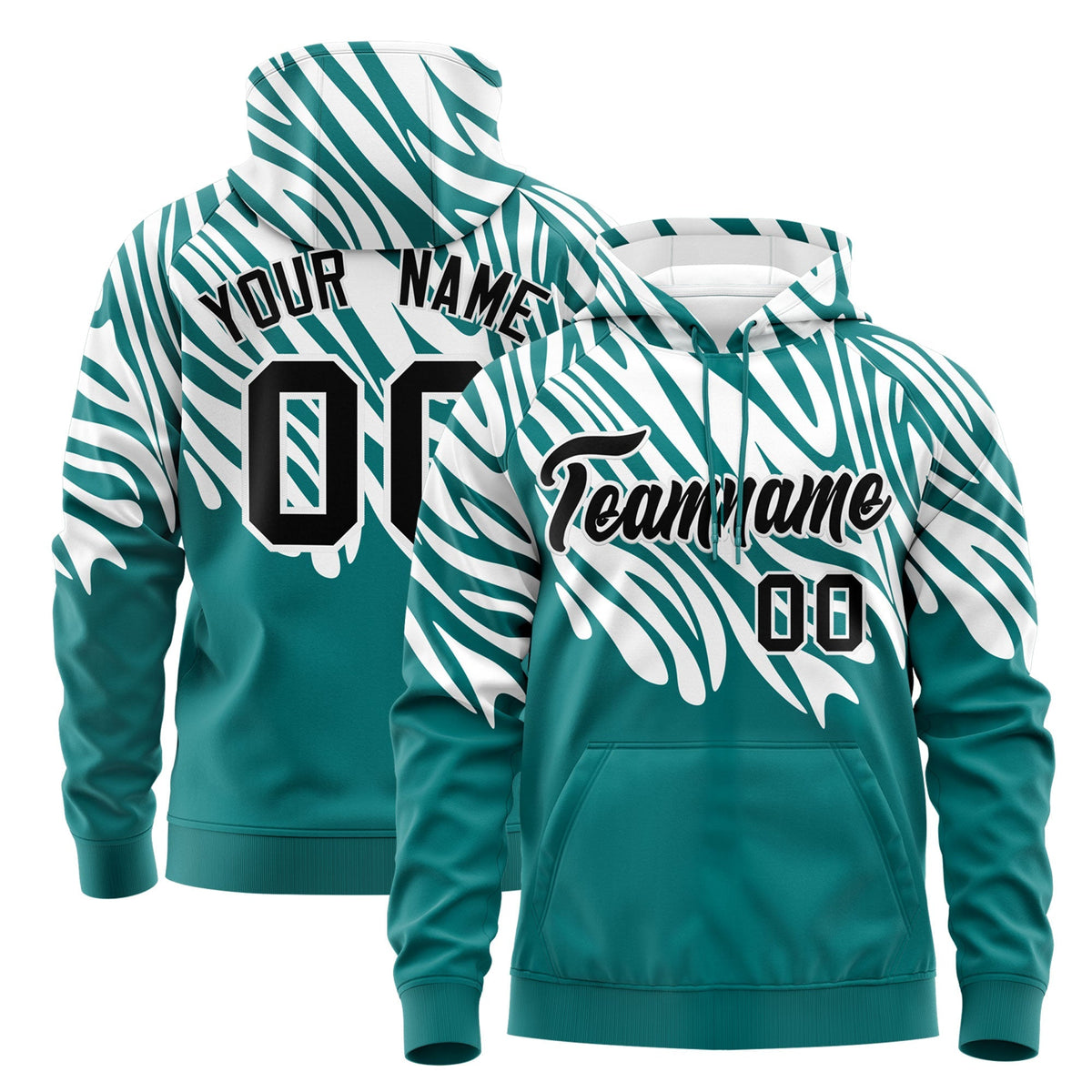 Custom Teal White Leopard Print Pullover Sweatshirt Hoodie| KXKSHOP