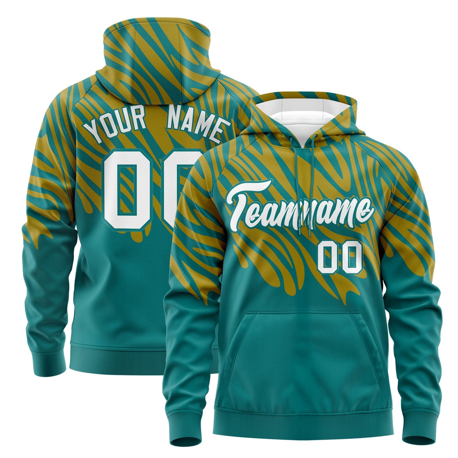 Custom Teal Old Gold Leopard Print Pullover Sweatshirt Hoodie| KXKSHOP
