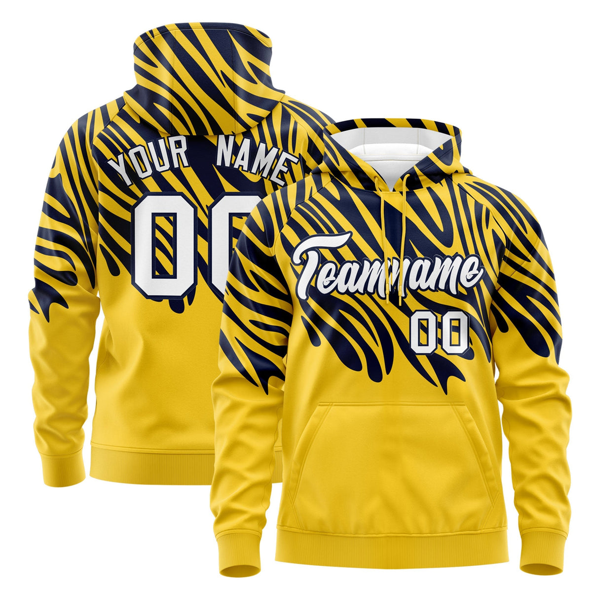 Custom Gold Navy White Leopard Print Pullover Sweatshirt Hoodie| KXKSHOP