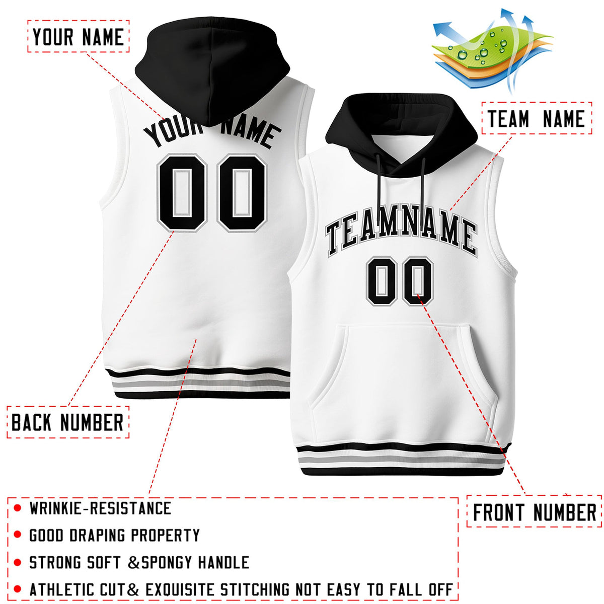 Custom White Black Gray sleeveless Classic style Hoodie| KXKSHOP