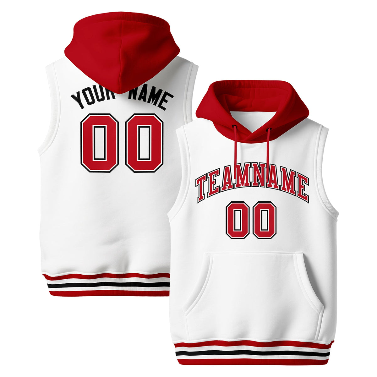Custom White Red Black sleeveless Classic style Hoodie| KXKSHOP