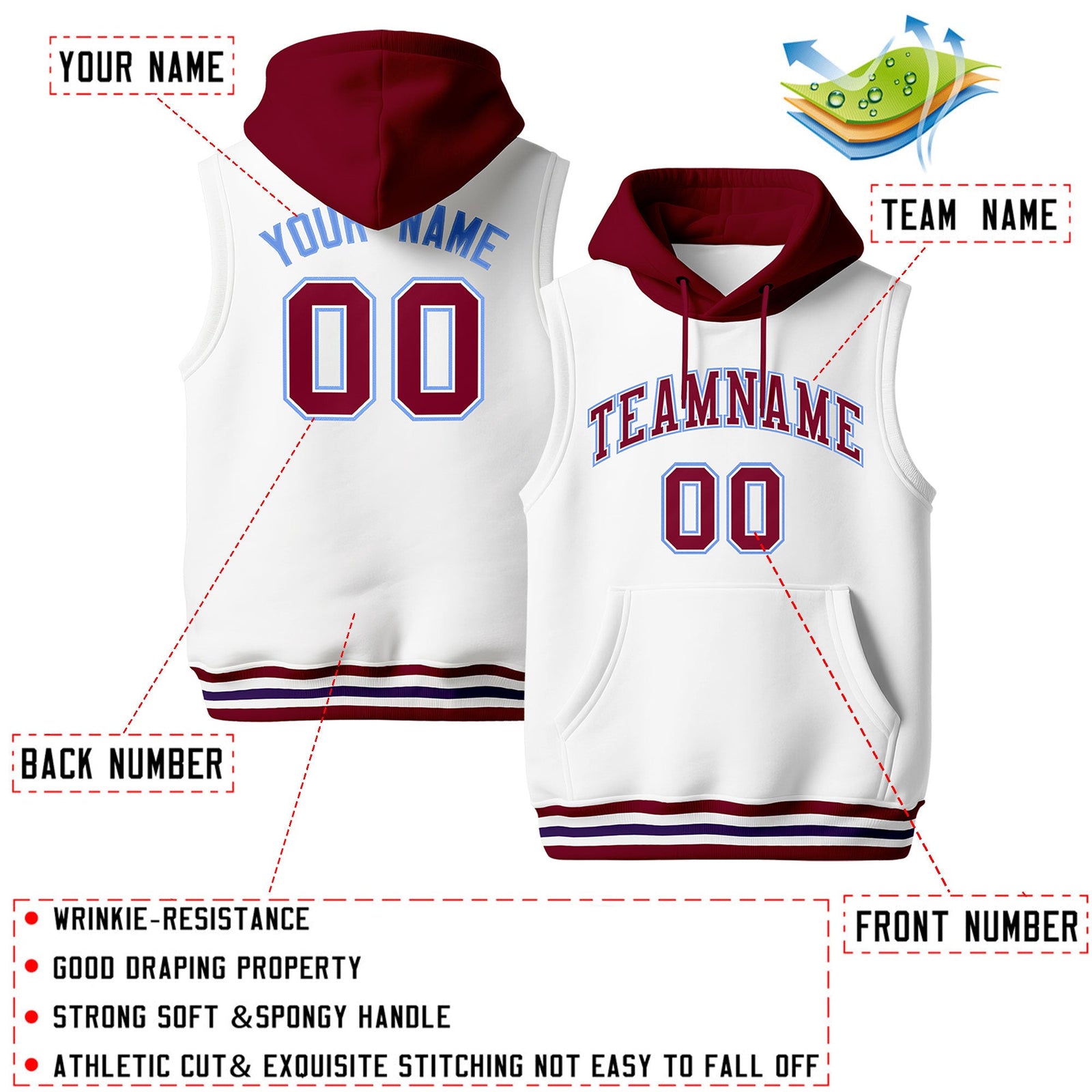 Custom White Crimson Purple sleeveless Classic style Hoodie| KXKSHOP