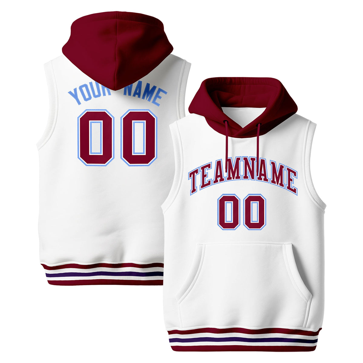 Custom White Crimson Purple sleeveless Classic style Hoodie| KXKSHOP