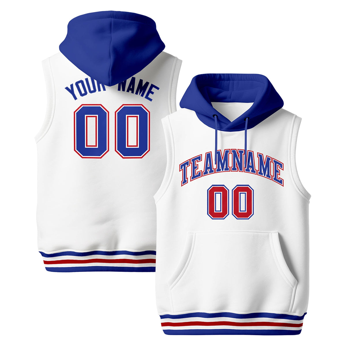 Custom White Royal Blue Red sleeveless Classic style Hoodie| KXKSHOP