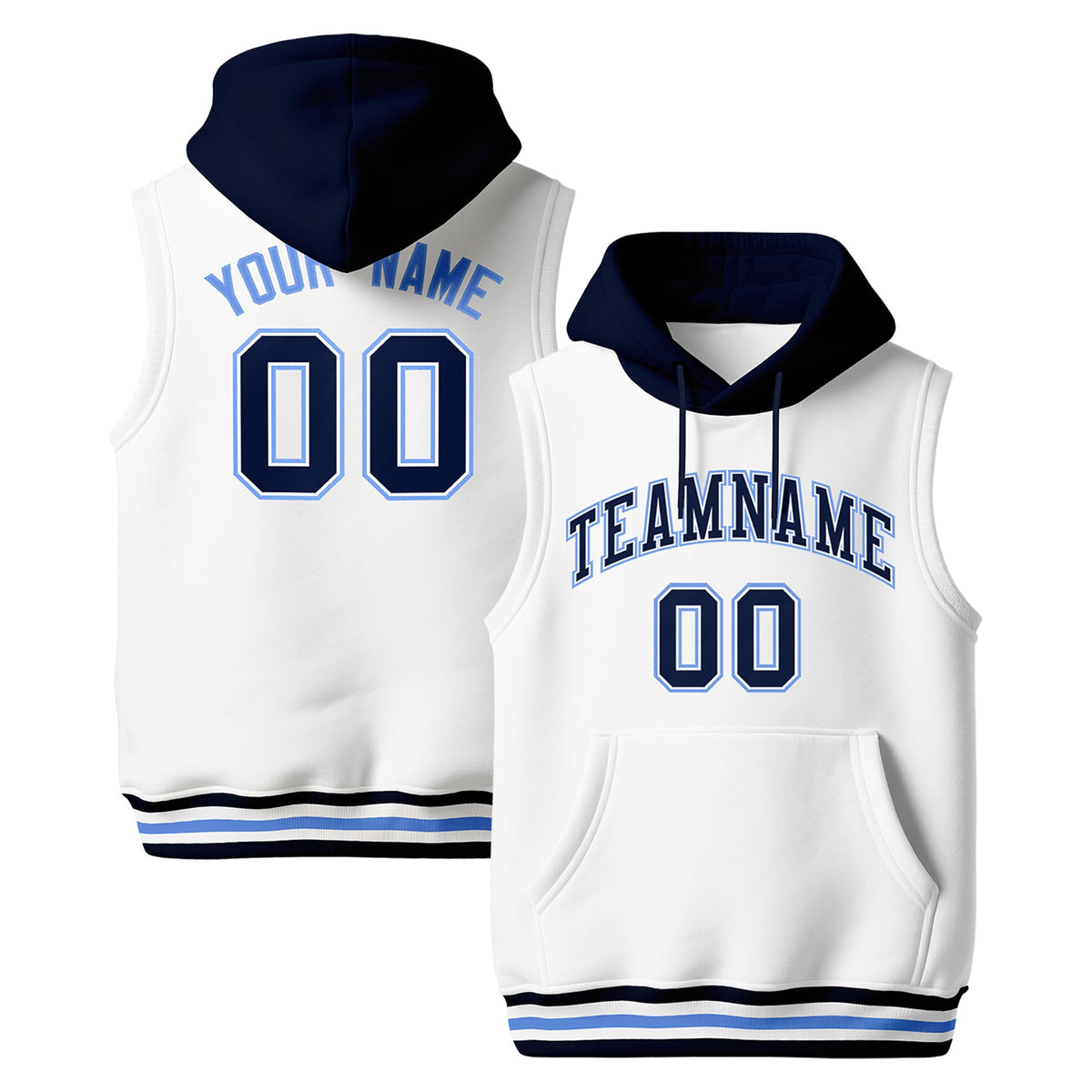 Custom White Navy Powder Blue sleeveless Classic style Hoodie| KXKSHOP
