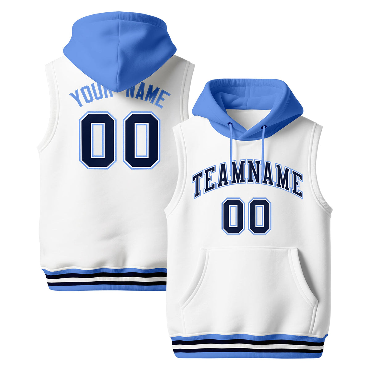 Custom White Powder Blue Navy sleeveless Classic style Hoodie| KXKSHOP