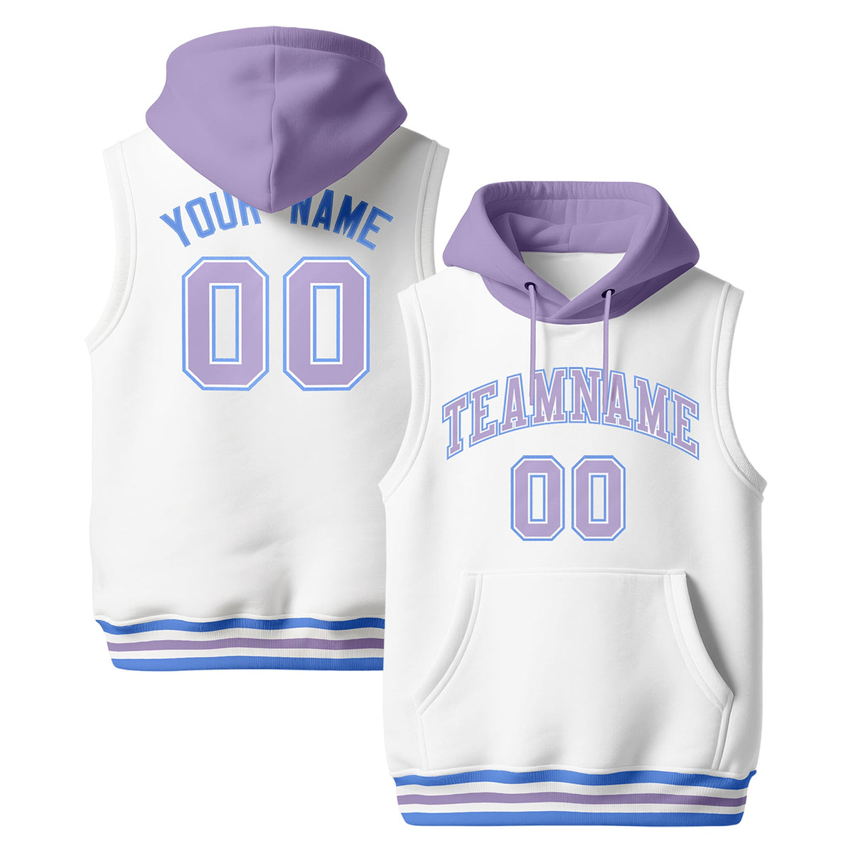 Custom White Light Purple Powder Blue sleeveless Classic style Hoodie| KXKSHOP