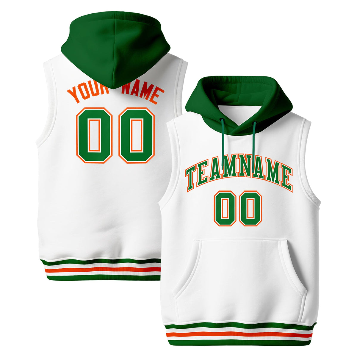 Custom White Kelly Green Orange sleeveless Classic style Hoodie| KXKSHOP