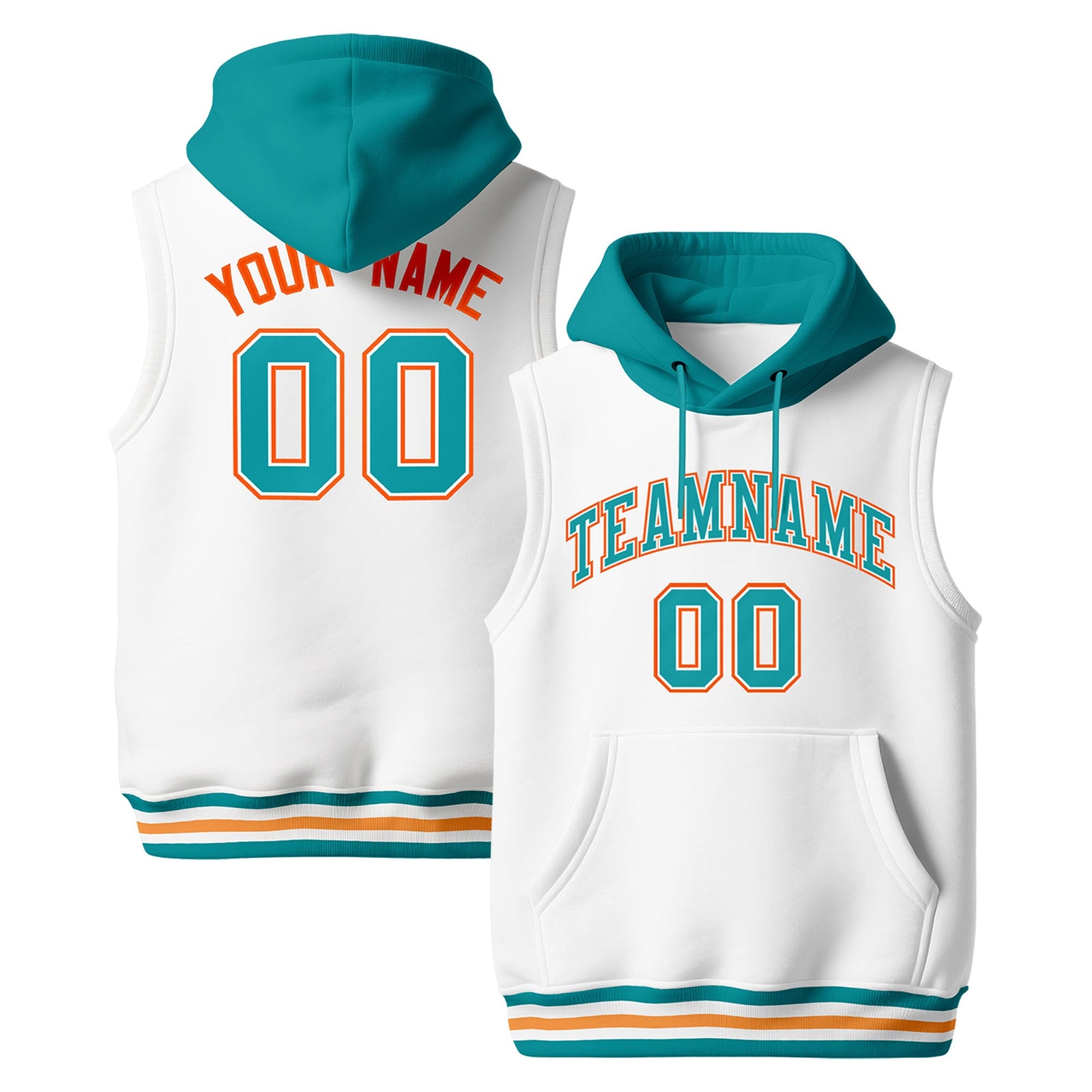 Custom White Aqua Gold Orange sleeveless Classic style Hoodie| KXKSHOP