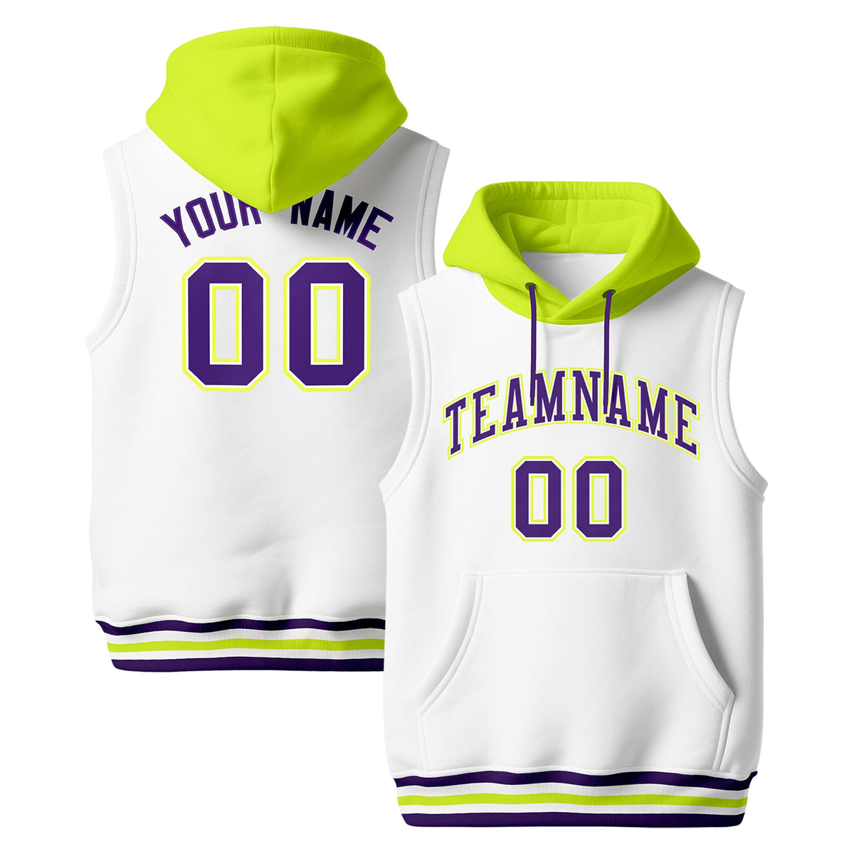 Custom White Fluorescent Green Purple sleeveless Classic style Hoodie| KXKSHOP