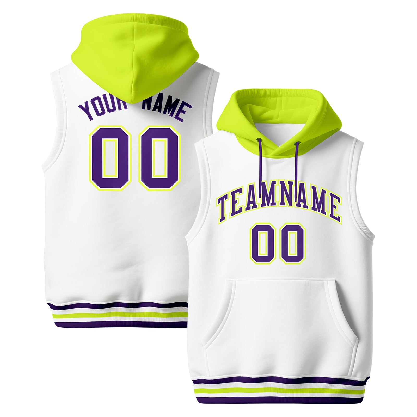 Custom White Fluorescent Green Purple sleeveless Classic style Hoodie| KXKSHOP