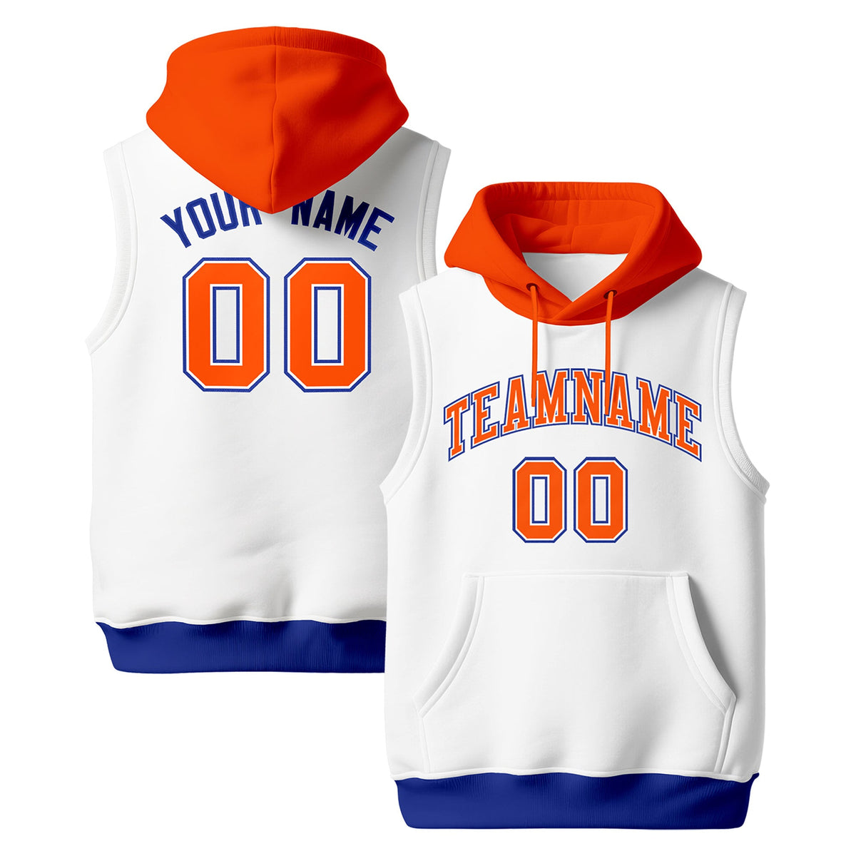 Custom White Orange Royal Blue sleeveless Classic style Hoodie| KXKSHOP