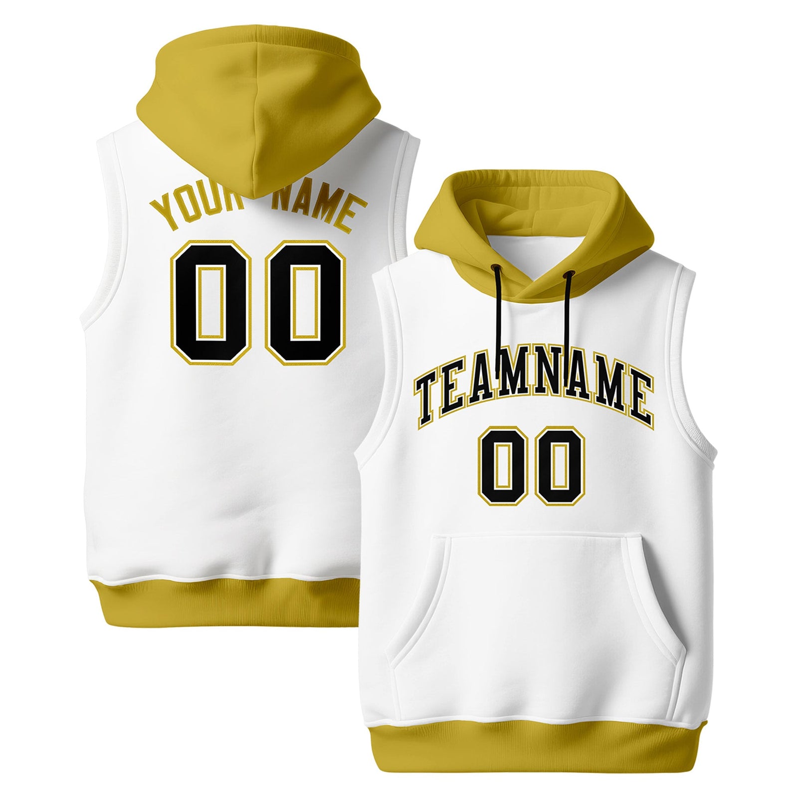 Custom White Old Gold Black sleeveless Classic style Hoodie| KXKSHOP