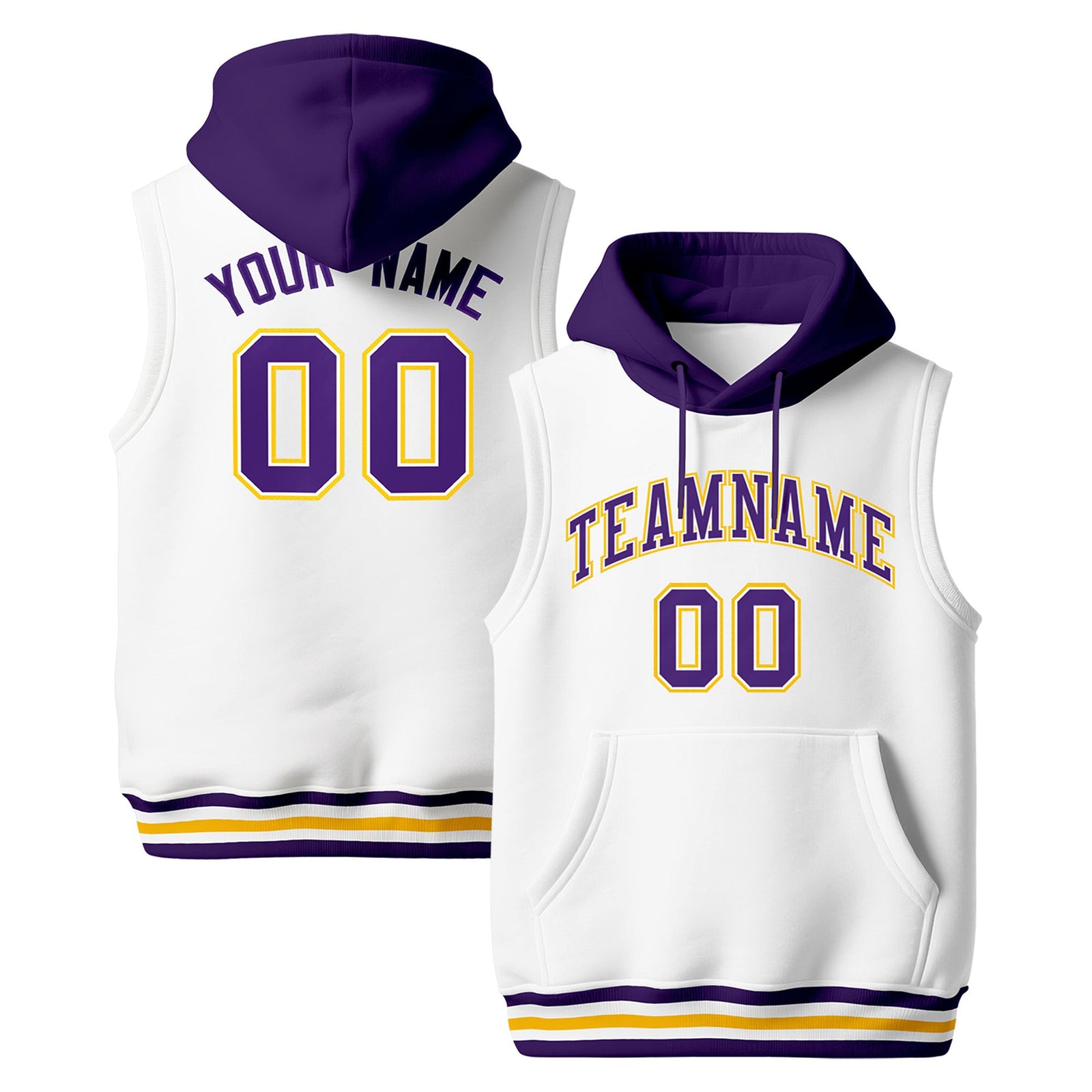 Custom White Purple Gold sleeveless Classic style Hoodie| KXKSHOP