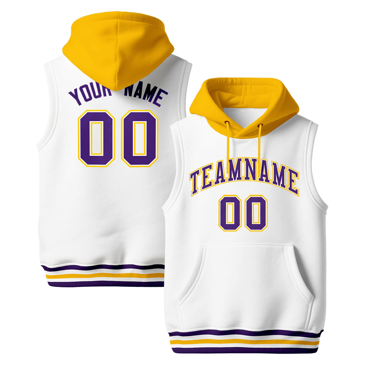 Custom White Gold Purple sleeveless Classic style Hoodie| KXKSHOP