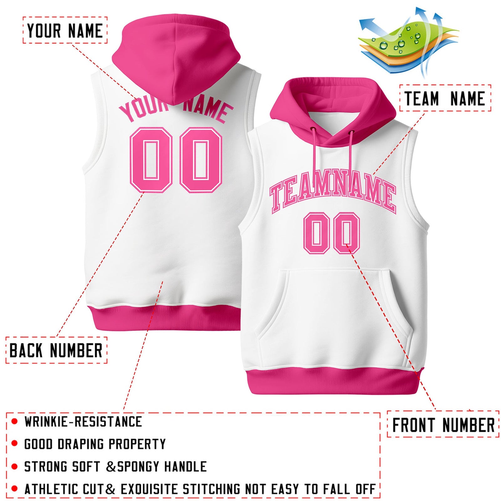 Custom White Pink sleeveless Classic style Hoodie| KXKSHOP