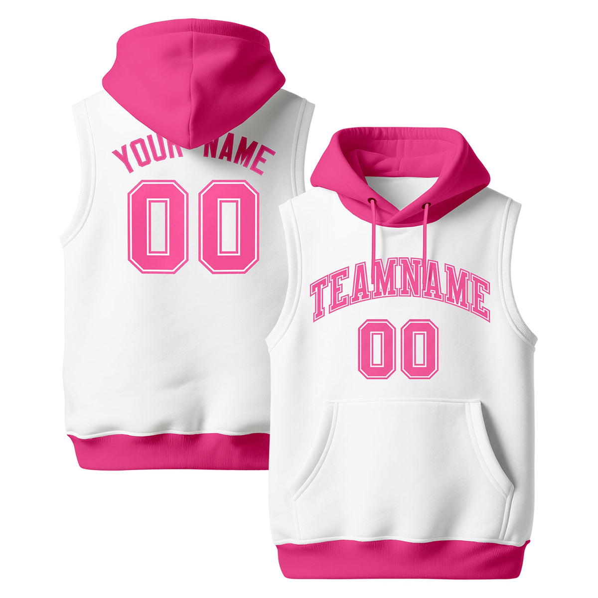 Custom White Pink sleeveless Classic style Hoodie| KXKSHOP