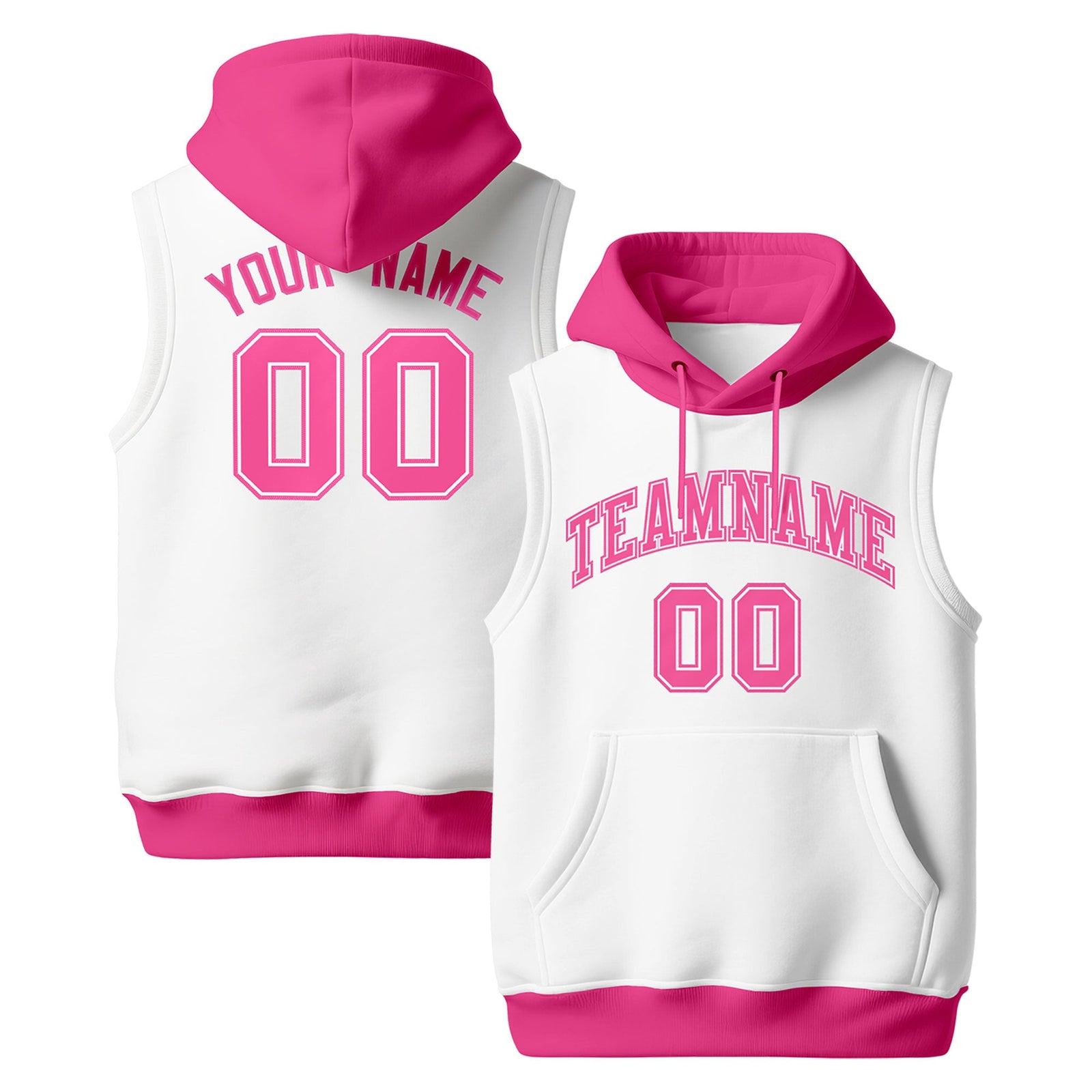 Custom White Pink sleeveless Classic style Hoodie| KXKSHOP