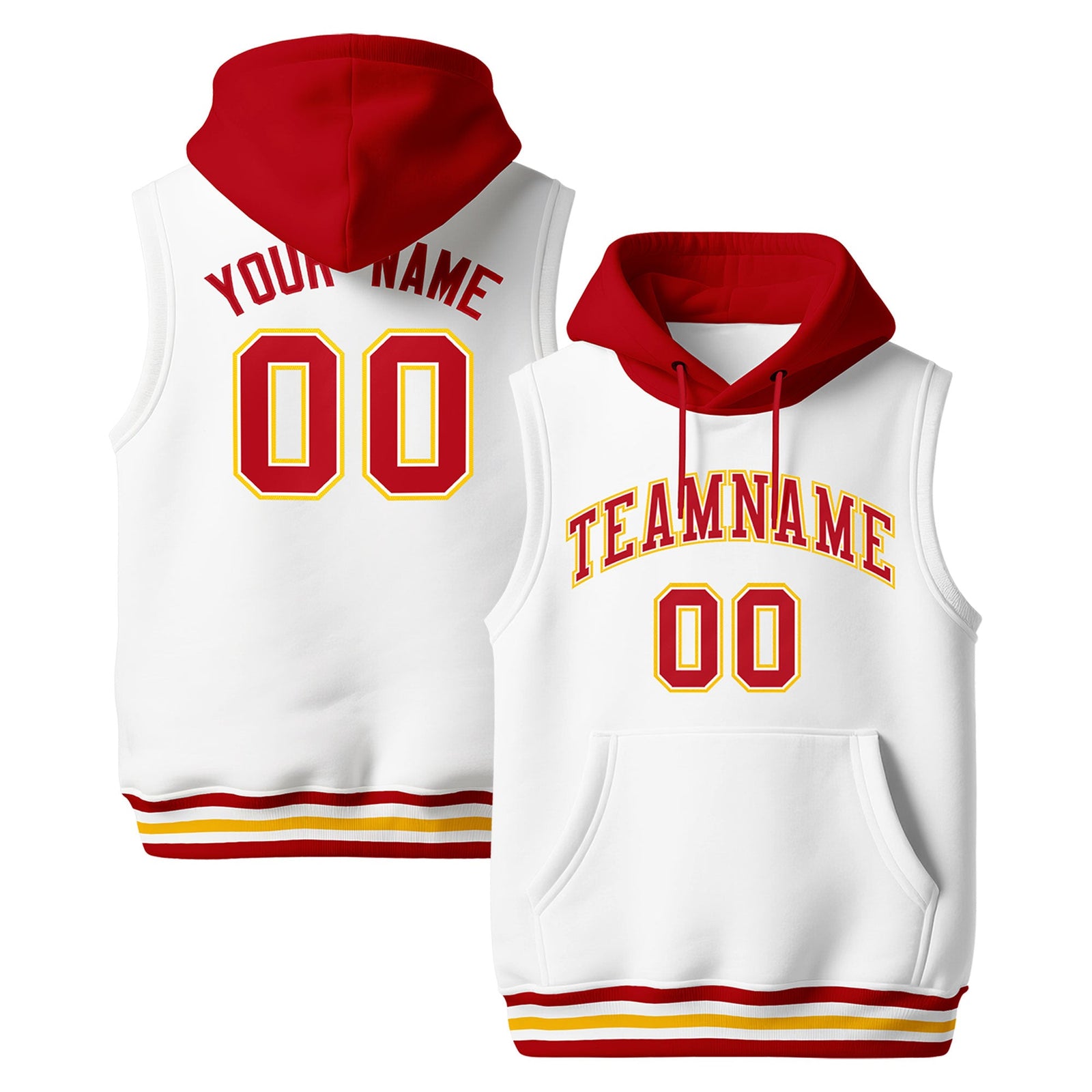Custom White Red Gold sleeveless Classic style Hoodie| KXKSHOP