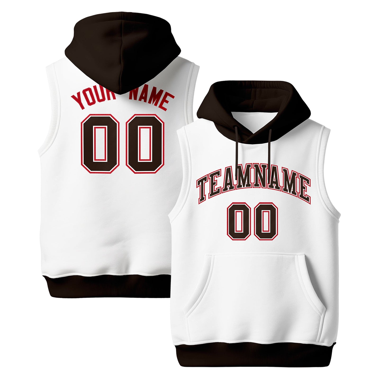 Custom White Brown Red sleeveless Classic style Hoodie| KXKSHOP