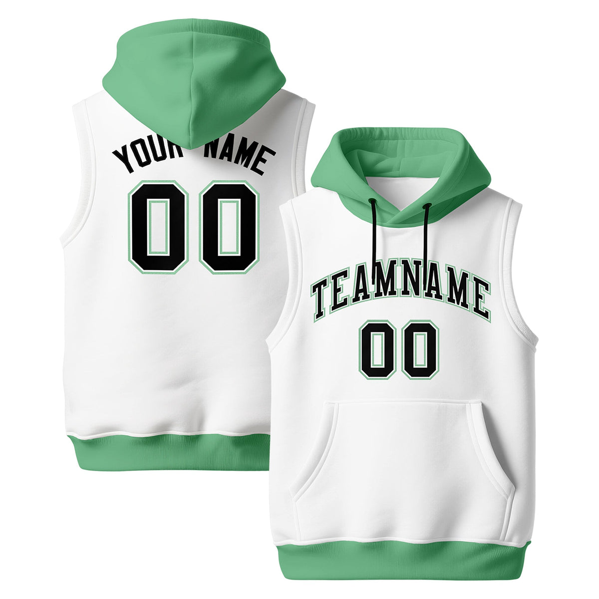Custom White Green Black sleeveless Classic style Hoodie| KXKSHOP
