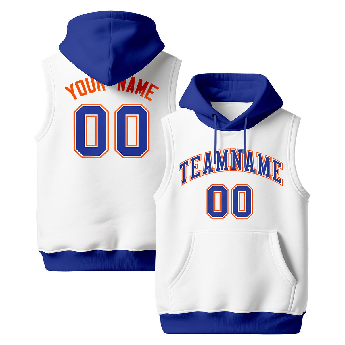 Custom White Royal Blue Orange sleeveless Classic style Hoodie| KXKSHOP