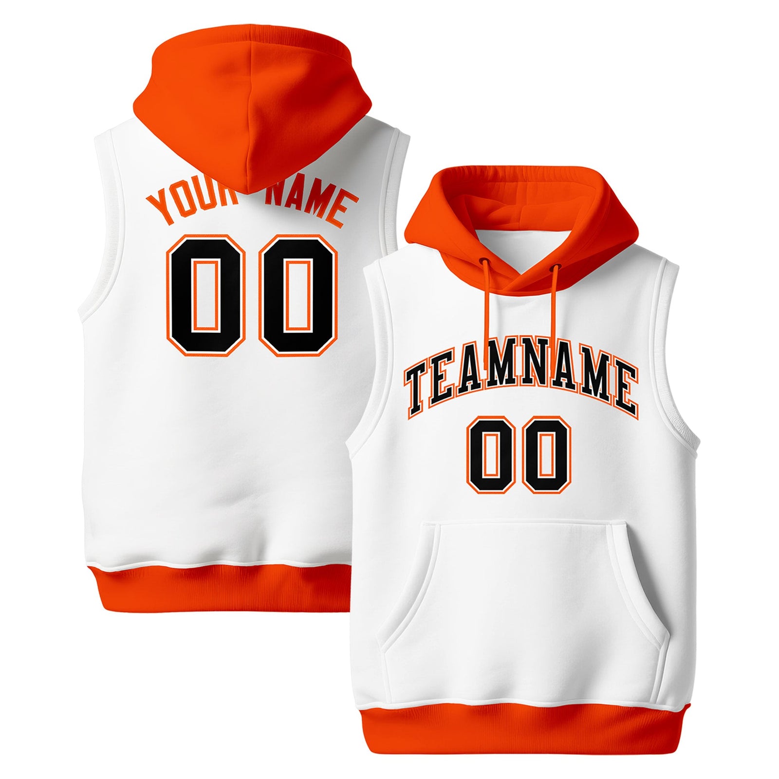 Custom White Orange Black sleeveless Classic style Hoodie| KXKSHOP