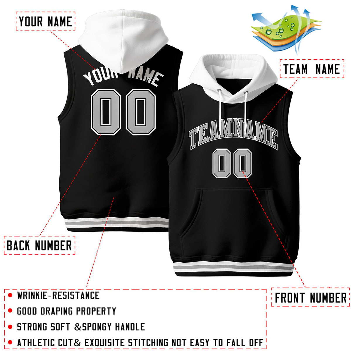 Custom Black White Gray sleeveless Classic style Hoodie| KXKSHOP