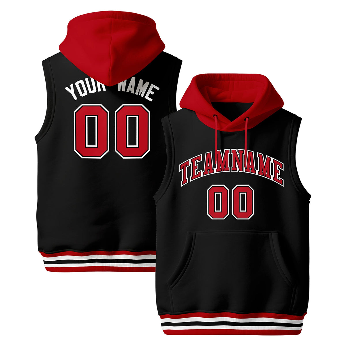 Custom Black Red White sleeveless Classic style Hoodie| KXKSHOP