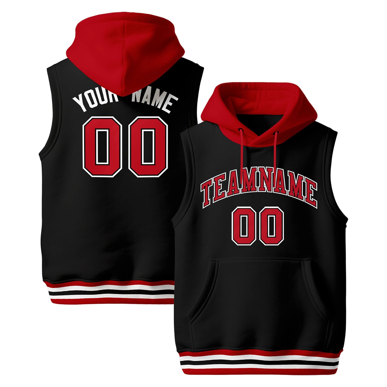 Custom Black Red White sleeveless Classic style Hoodie| KXKSHOP