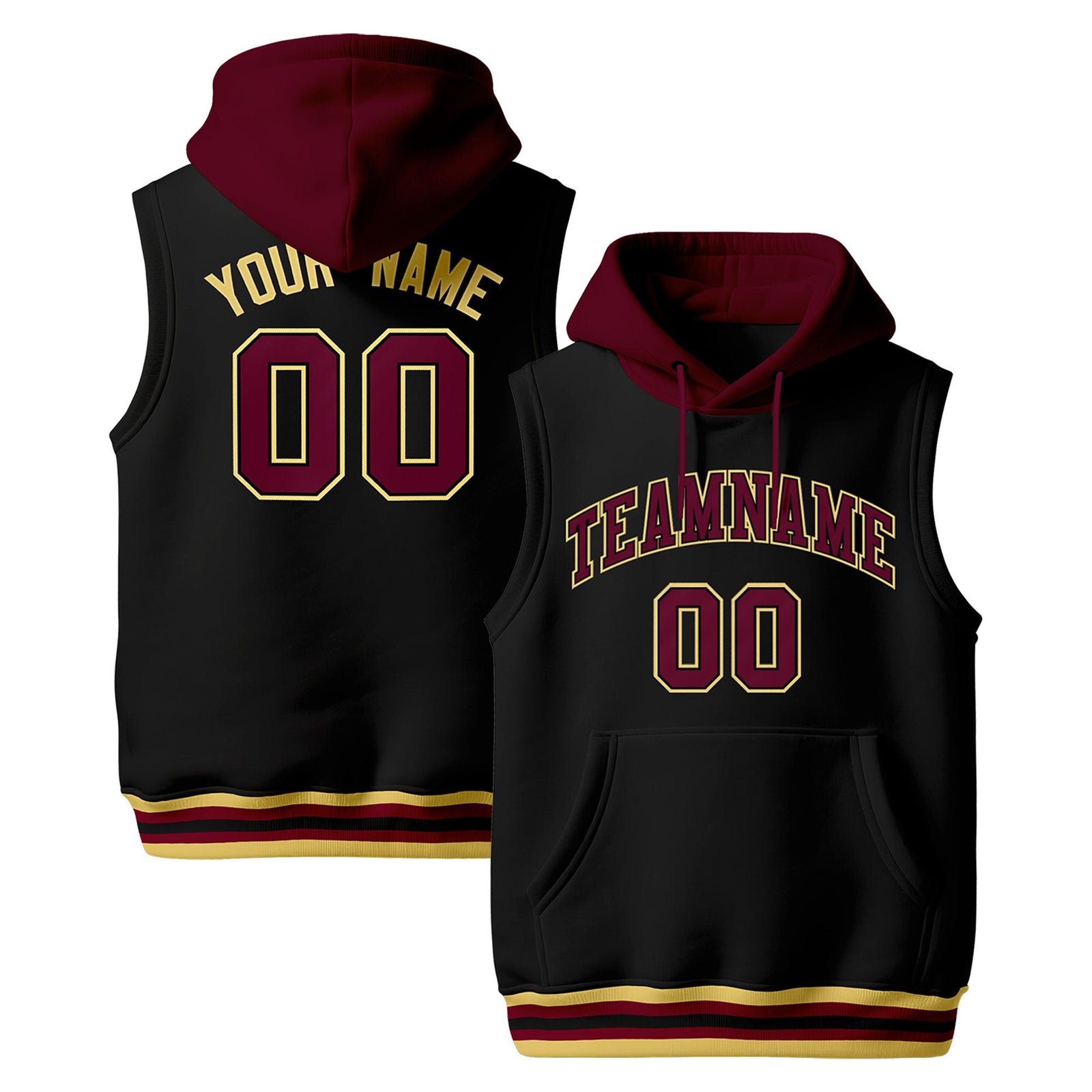 Custom Black Crimson Khaki sleeveless Classic style Hoodie| KXKSHOP