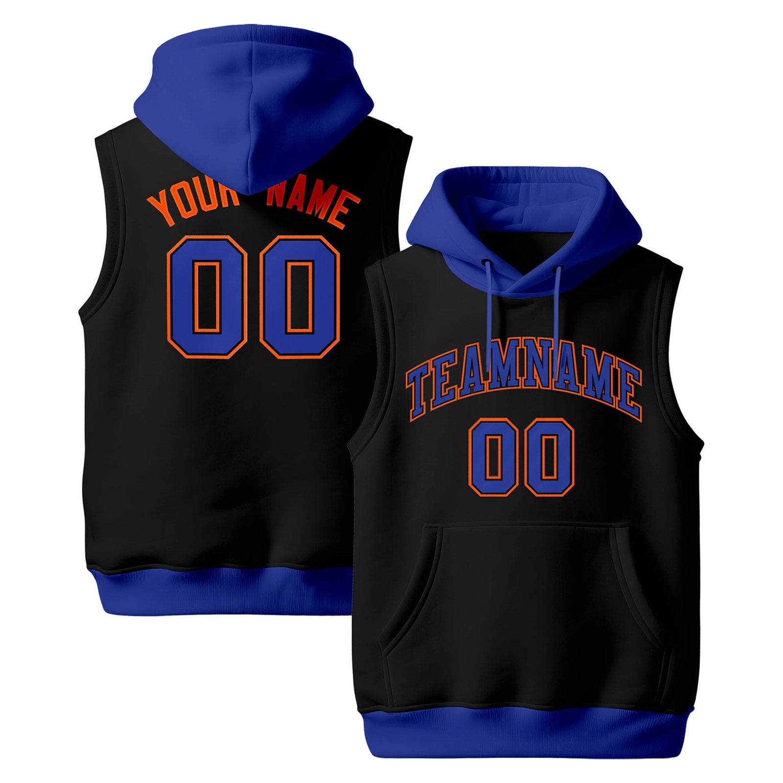 Custom Black Royal Blue Orange sleeveless Classic style Hoodie| KXKSHOP
