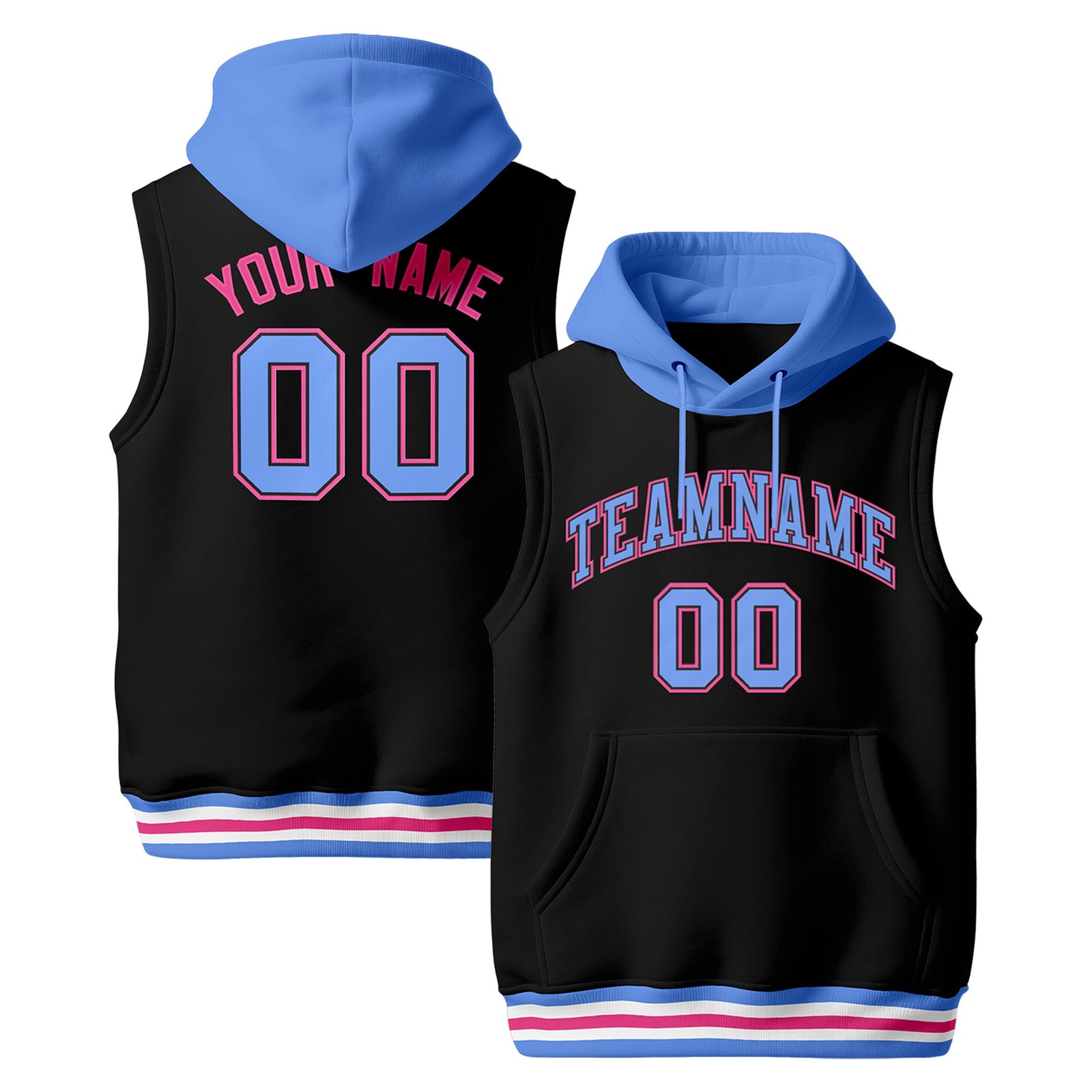 Custom Black Powder Blue White sleeveless Classic style Hoodie| KXKSHOP