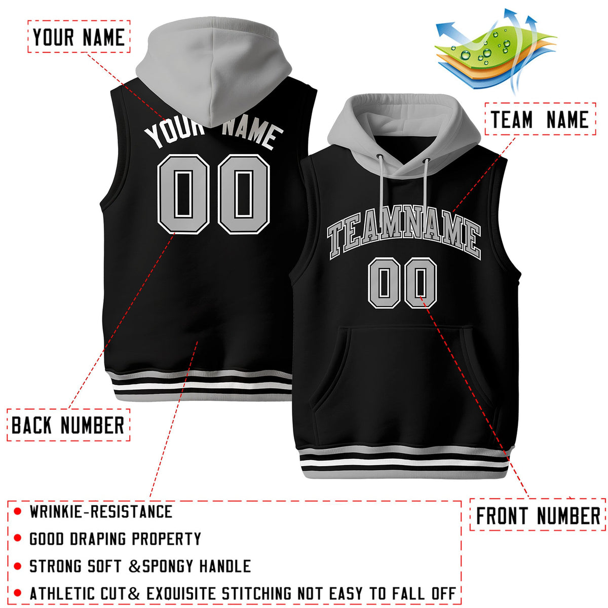 Custom Black Gray White sleeveless Classic style Hoodie| KXKSHOP